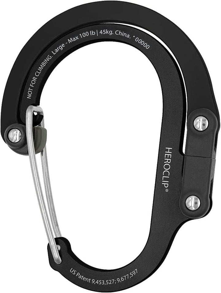 HEROCLIP Carabiner Clip and Hook (Large) for Camping, Backpack, Organization, and Garage, Stealth Black