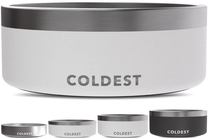 Coldest Dog Bowl - Anti Rust Metal, Non Slip, 3 Layers Insulated Stainless Steel Dog Bowls - Spill Proof & Heavy Duty - Water Bowl for Dogs, Cats & Pets, Dish Washer Safe (64 oz, Epic White)