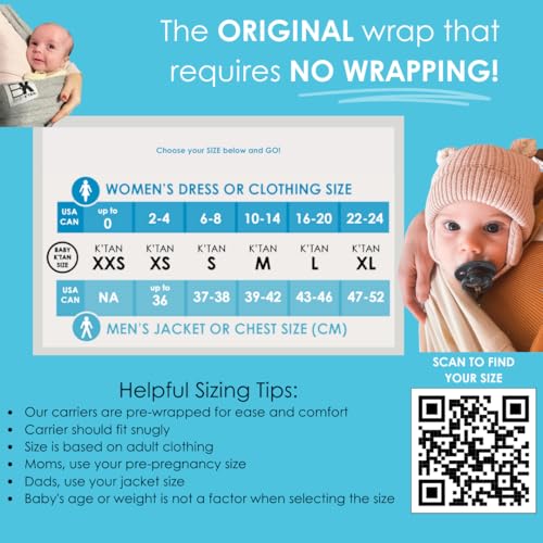 Organic Baby K'tan Baby Carrier 100% GOTS Certified Cotton: #1 Easy Pre-Wrapped 5 in 1 Baby Sling | Ready to Wear | Pillowy Soft Hands Free Infant Wrap | Newborn to Toddler up to 35lb (See Size Chart)