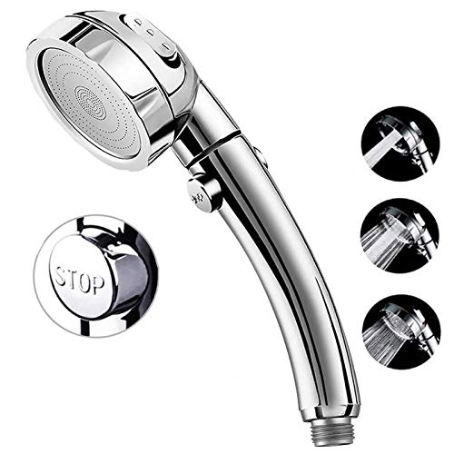 High Pressure Shower Head, 3-Settings Handheld Showerhead with ON/Off Full Shutoff Push Button and Switch to Control Flow, Angle-Adjustable Water Saving Body Sprays(Chrome)