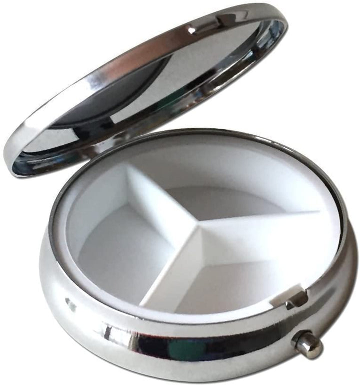 Little Princess Custom Round Silver Pill Box Pocket 2.1 inches Medicine Tablet Holder Organizer Case