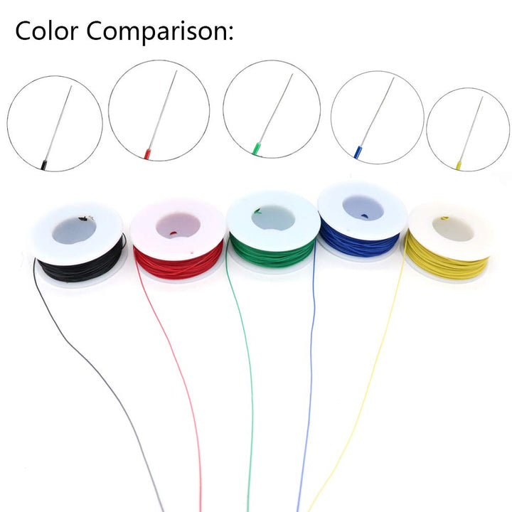 5pcs 164ft Copper Hookup Wire Kit Wrapping 30AWG Cable Jumper Wire Solid Core Tinned Copper Wrapping Wire 5 Color