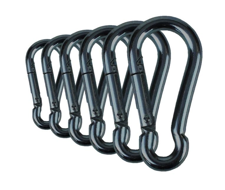Black & Silver Zinc-Galvanized Heavy Duty Bushcraft Carabiner Spring Snap Clip Link Hooks 200-500lb Load 2, 6 & 12 Packs (Black-5cm-6 Pack)