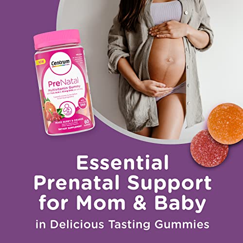 Prenatal Multivitamin Gummies with DHA and Folic Acid, Mixed Berry and Orange Flavors - 60 Count, 30 Day Supply