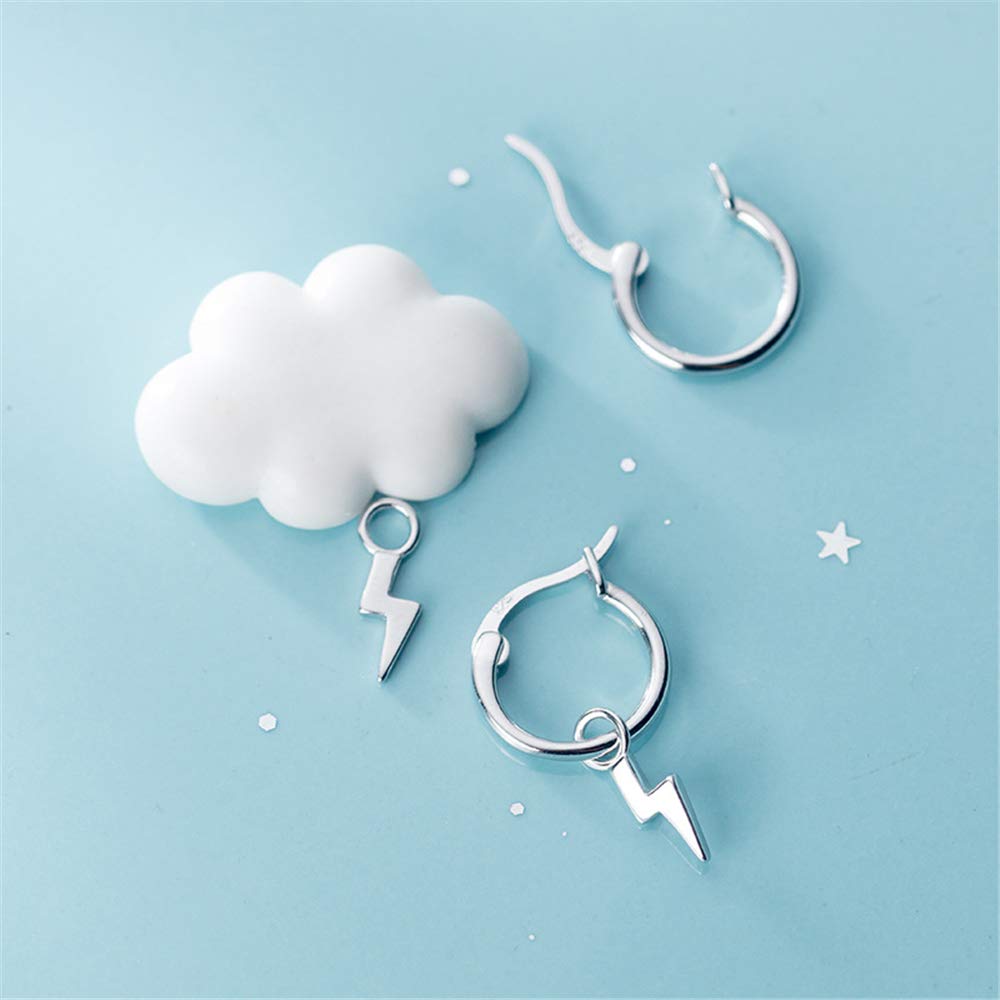 Small Lightning Bolt Dangle Hoop Earrings for Women Girls Sterling Silver Dipped Huggie Personalized Drop Clip Hypoallergenic Stud Delicate Charm Punk Fashion Jewelry Chic Silver-Tone