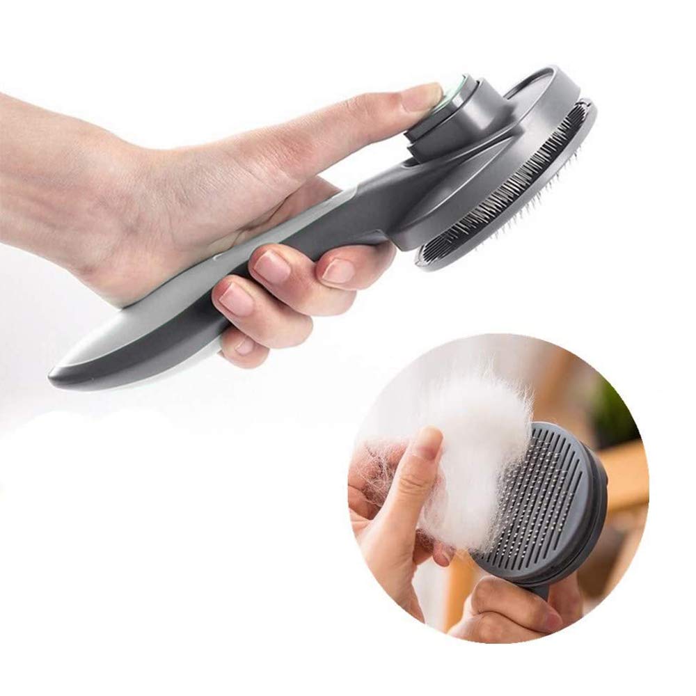 Pet Grooming Brush with Release Button for Cats and Dogs - Self-Cleaning Brush for Short, Medium & Long Fur (Grey)