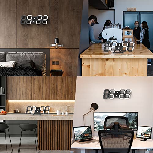3D LED Clock Desk Alarm Clock Wall Clock with Remote Control, 9.7 LED Electronic Clocks, Snooze Model, Temperature, Night Light Auto/Custom Brightness