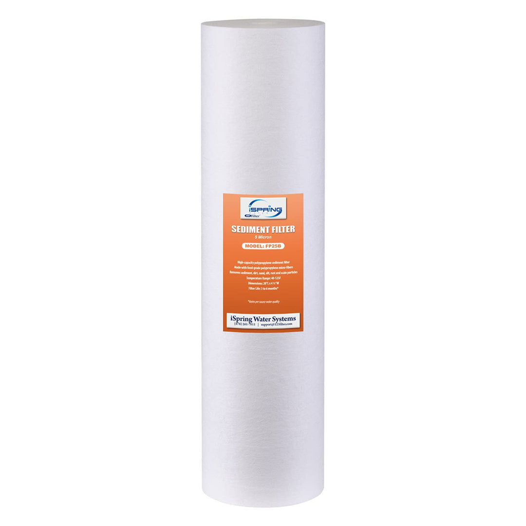 FP25B High Capacity 20” x 4.5” Water Replacement Cartridge Fine Sediment Filter, 5 Micron, 1 Piece, White