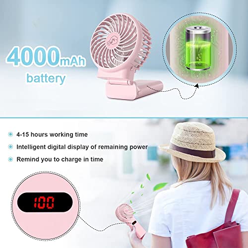 Mini Handheld Fan, Personal Foldable USB Fan with Led Digital Display, Quiet Small Desk Fan with 4 Speed, Rechargeable Battery Operated Portable Handheld Fan for Office Outdoor Sport Home Traveling