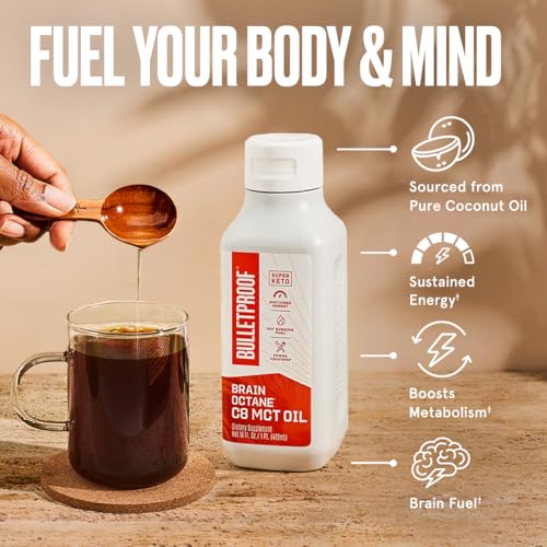 Brain Octane C8 MCT Oil, 16 Ounces, Keto Supplement for Sustained Energy and Fewer Cravings