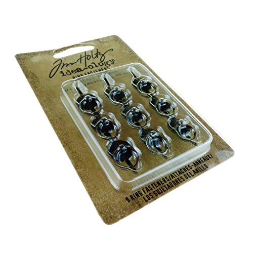 Ring Fasteners, 9 Brad Fasteners with Fluted Tops and Attached Jump Rings, Nickel, Brass, Copper, Craft Embellishments, TH93060