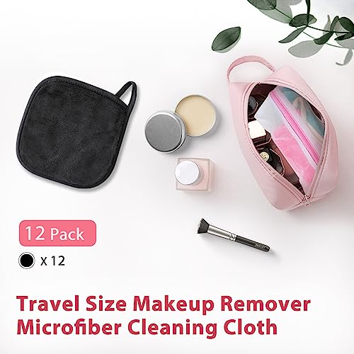Makeup Remover Cloth, 6 x 6 Makeup Remover Towels Reusable Face Cloth for Washing Face, Makeup Remover Pads Microfiber Face Washcloth with Mesh Bag, 12 Pack, Grey