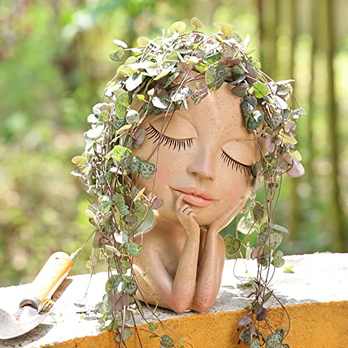 Resin Head Face Planter Flower Pot for Indoor and Outdoor Plants with Drainage Hole (Large Size)…