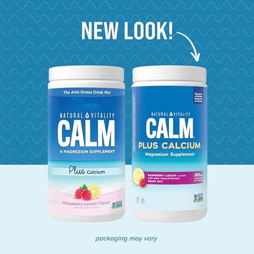 Calm, Magnesium Citrate & Calcium Supplement, Drink Mix Powder Supports a Healthy Response to Stress, Gluten Free, Vegan, & Non-GMO, Raspberry Lemon, 16 oz