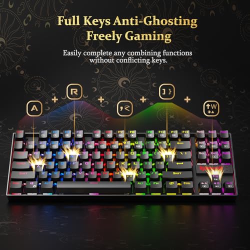 K552 Mechanical Gaming Keyboard, LED Gaming Keyboard with Red Switches, 87 Full Anti-ghosting Keys, Unique Metal Rim for Windows Gaming PC - Black