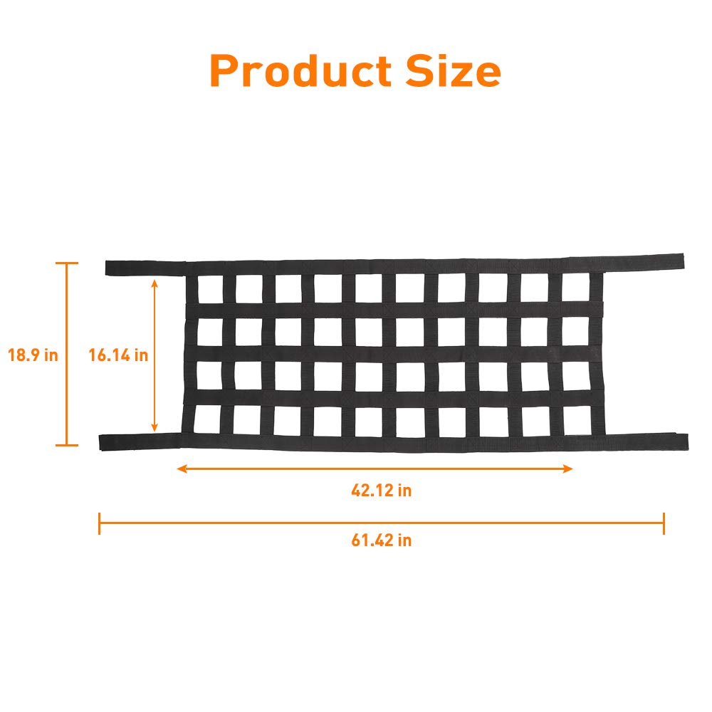 Mesh Cargo Net Roof Top Netting Hammock for 1987-2023 Jeep Wrangler YJ TJ JK JL & Gladiator JT, Black