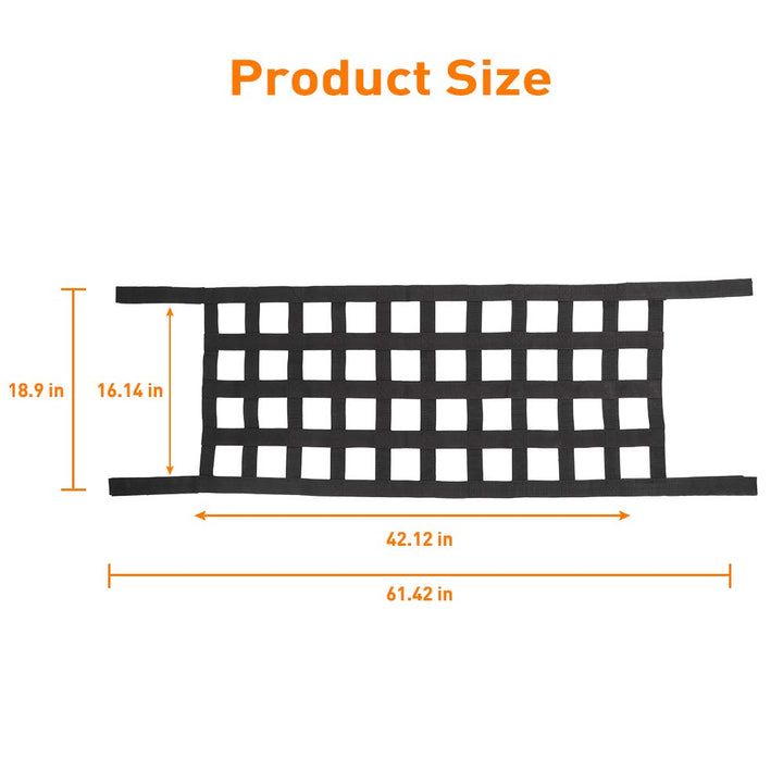 Mesh Cargo Net Roof Top Netting Hammock for 1987-2023 Jeep Wrangler YJ TJ JK JL & Gladiator JT, Black
