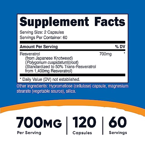 Resveratrol 700mg, 120 Capsules - Vegan, Gluten Free, Non-GMO