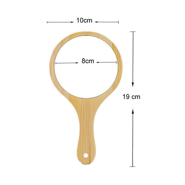 Wooden Handle Portable Round Cosmetic Mirror Handmade Hand Held Mirrors Beauty Vanity Mirrors with Hanging Hole for Home and Travel Makeup Use