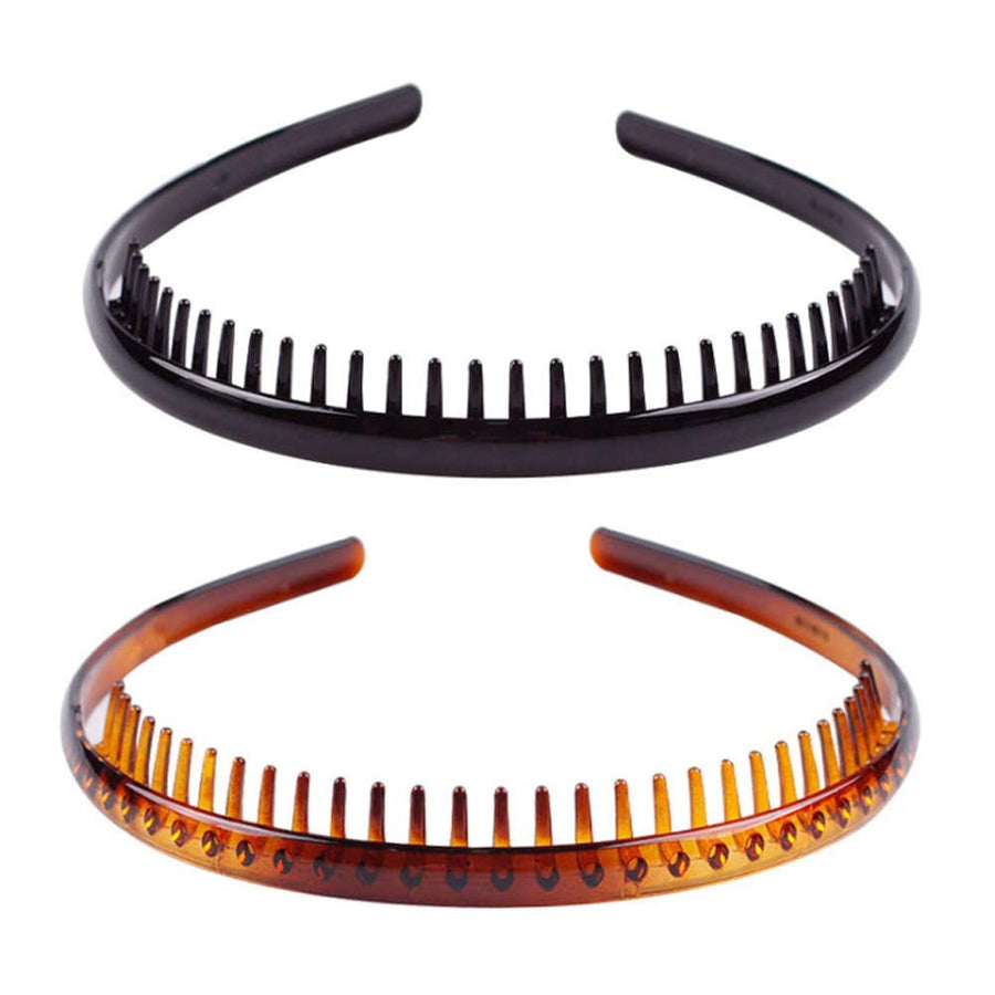 Set Of 2 Fashion Plastic Headband Teeth Comb Hairband Hair Hoop Accessory For Women'S Lady Girls (Black +Brown)