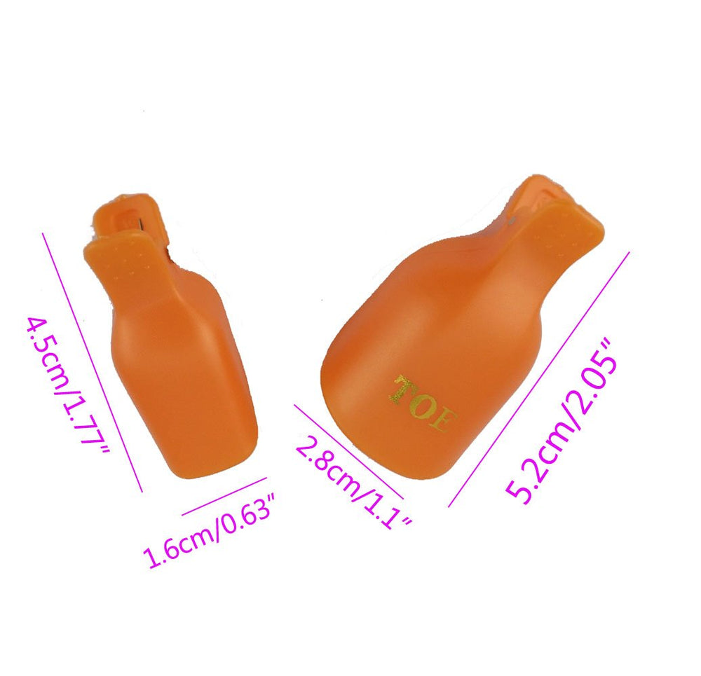 Orange : Pack of 10 Reusable Toenail Nail Art Soak Off Cap Clip UV Gel Polish Remover Tool (Orange)