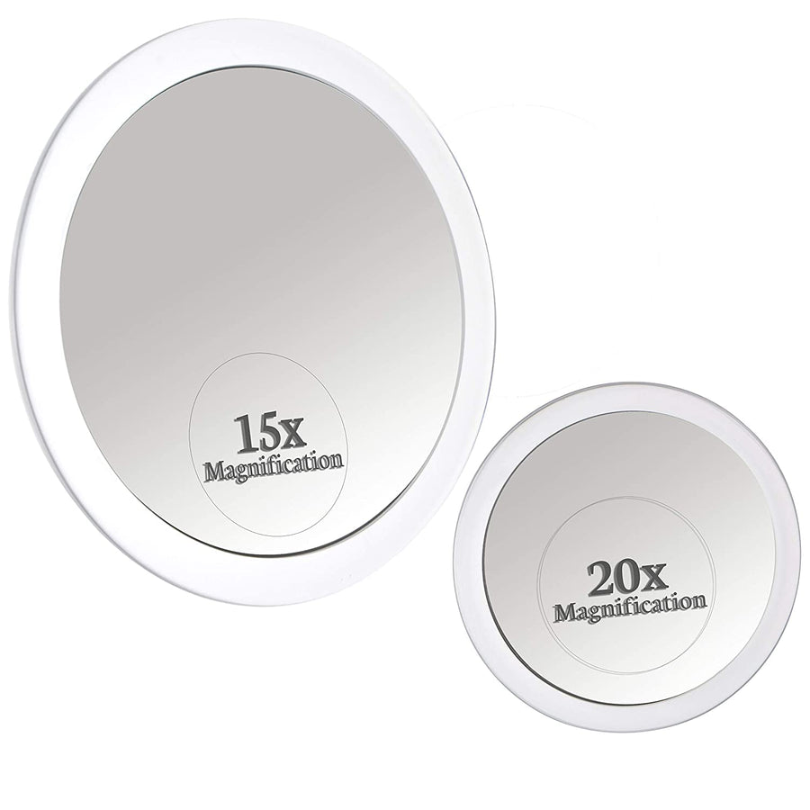20X & 15X Magnifying Mirror Set with 3 Suction Cups Each - Compact & Travel Ready Mirror for Makeup - Sizes: 6 and 4 Wide