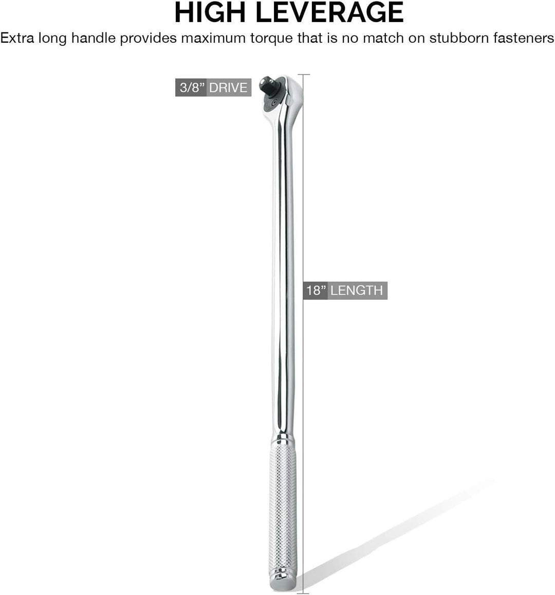 Neiko 03034A 3/8” Drive Extra Long Ratchet | 18” Length | 72 Tooth Gear | Cr-Mo Head | CR-V Steel