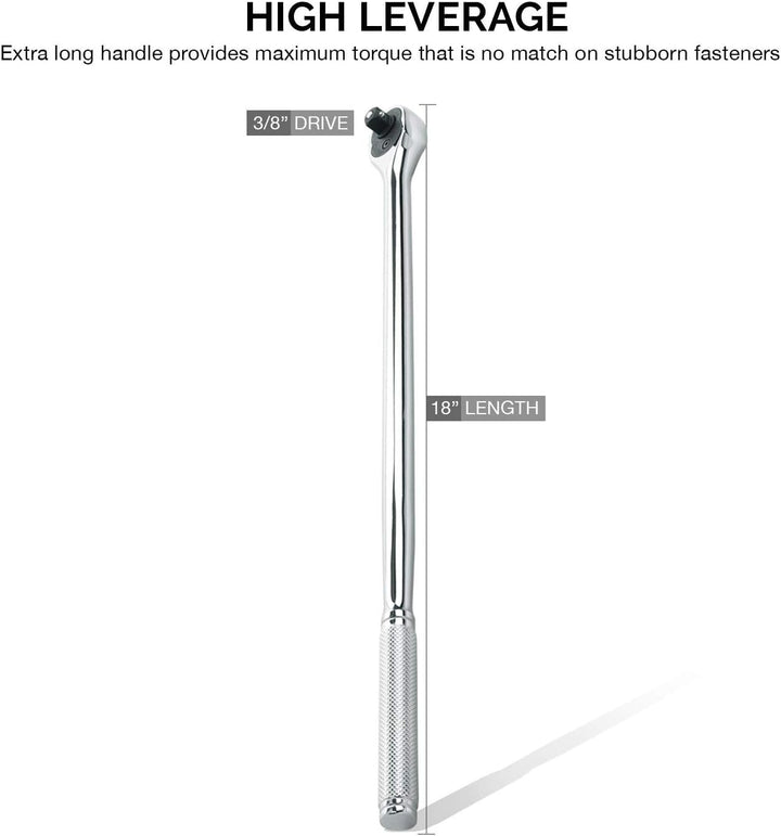 Neiko 03034A 3/8” Drive Extra Long Ratchet | 18” Length | 72 Tooth Gear | Cr-Mo Head | CR-V Steel