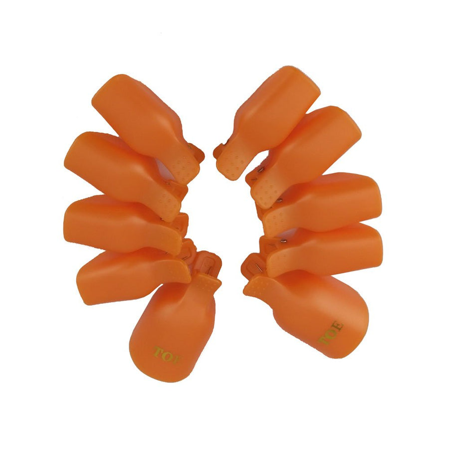 Orange : Pack of 10 Reusable Toenail Nail Art Soak Off Cap Clip UV Gel Polish Remover Tool (Orange)