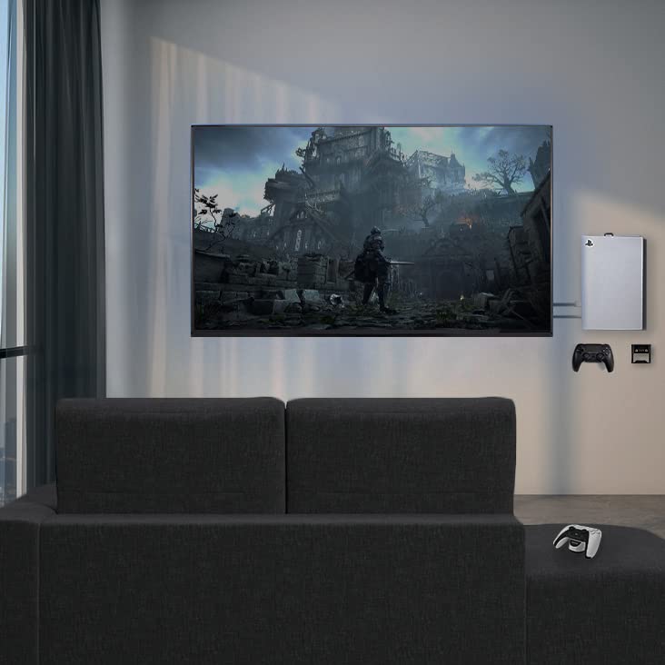 Steel Wall Mount Bracket Designed for PS5 Gaming Console, Vertical Display for PlayStation 5, Open Design, 2 Controller Mounts, Black, MOUNT-PS5B