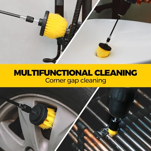 6Pack Cleaning Brush Power Scrubber Cleaning Brush Extended Long Attachment Set All Purpose Scrub Brushes Kit for Grout, Floor, Tub, Shower, Tile, Bathroom,Car Cleaning Brush,Yellow