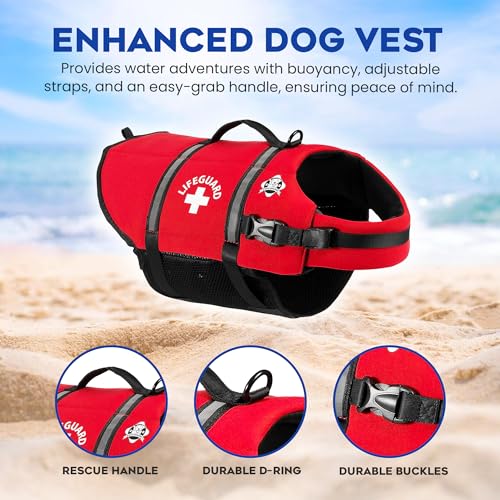 Dog Life Jacket - Keep Your Canine Safe with a Neoprene Life Vest for Swimming and Boating - Available in Different Sizes, Color and Design to Choose - Red, X-Small