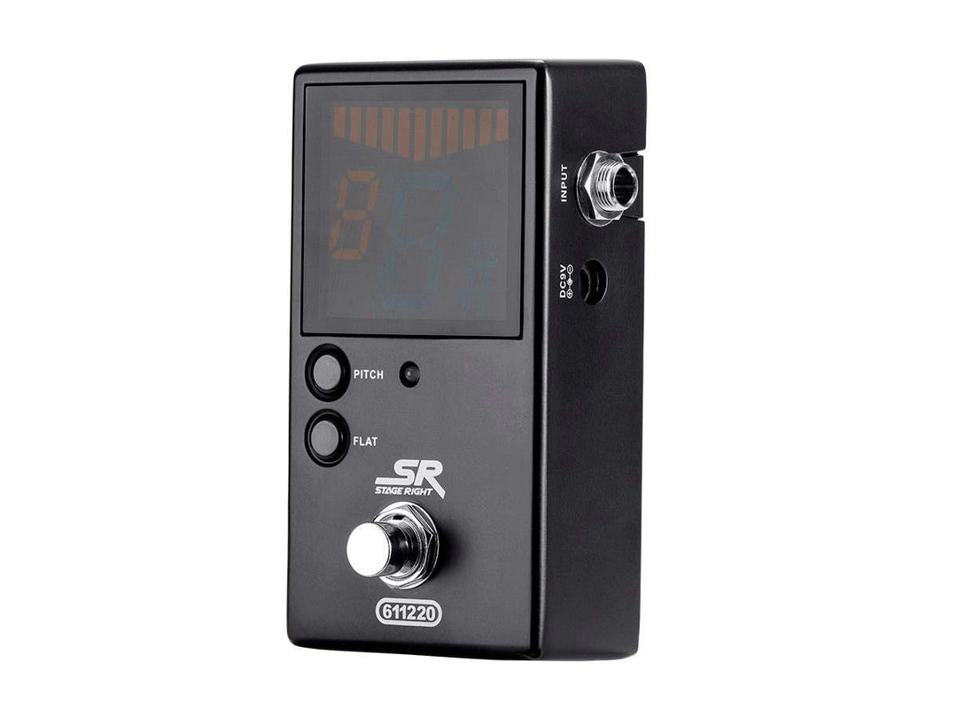 Chromatic Pedal Tuner - Black, Normal & True-Bypass Outputs, Easy to Tune Your Bass & Guitars - Stage Right Series