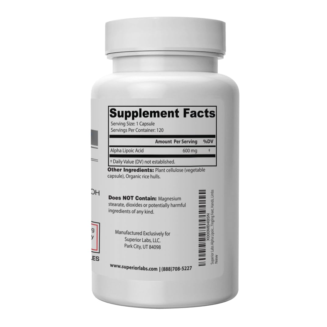 Alpha Lipoic Acid - Pure Non-GMO ALA 600mg (4 Month Supply) 120 Servings - Zero Synthetic Additives - Supports Healthy Aging, Nerve Health, Tingling Feet, Hands & Overall Wellbeing