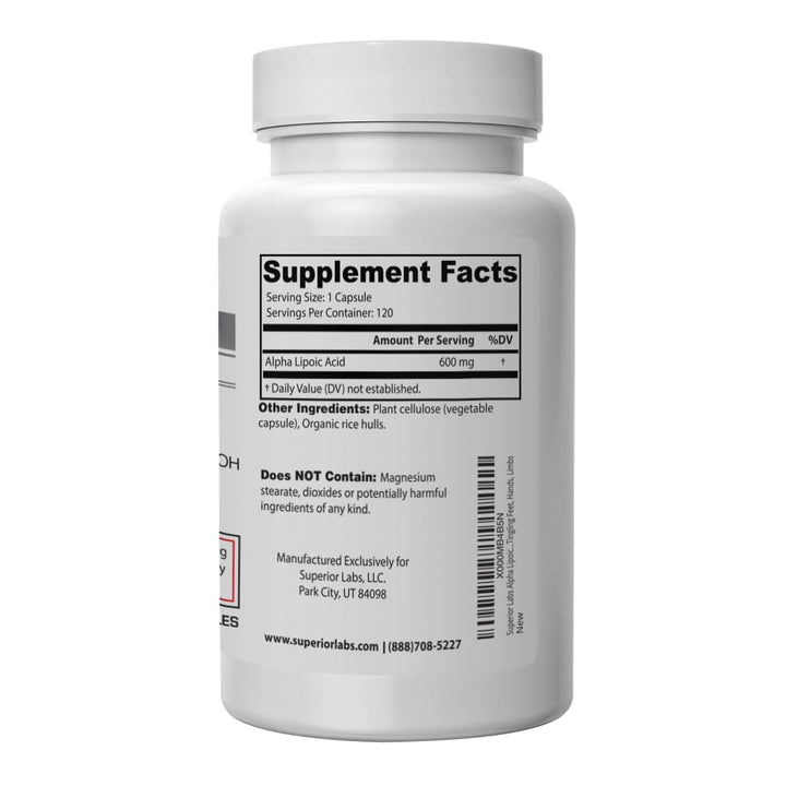 Alpha Lipoic Acid - Pure Non-GMO ALA 600mg (4 Month Supply) 120 Servings - Zero Synthetic Additives - Supports Healthy Aging, Nerve Health, Tingling Feet, Hands & Overall Wellbeing