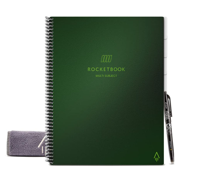 Multi-Subject Smart Scannable Notebook with Dividers | Lined Reusable with 1 Pilot Frixion Pen & 1 Microfiber Cloth | Green, Letter Size (8.5 x 11)
