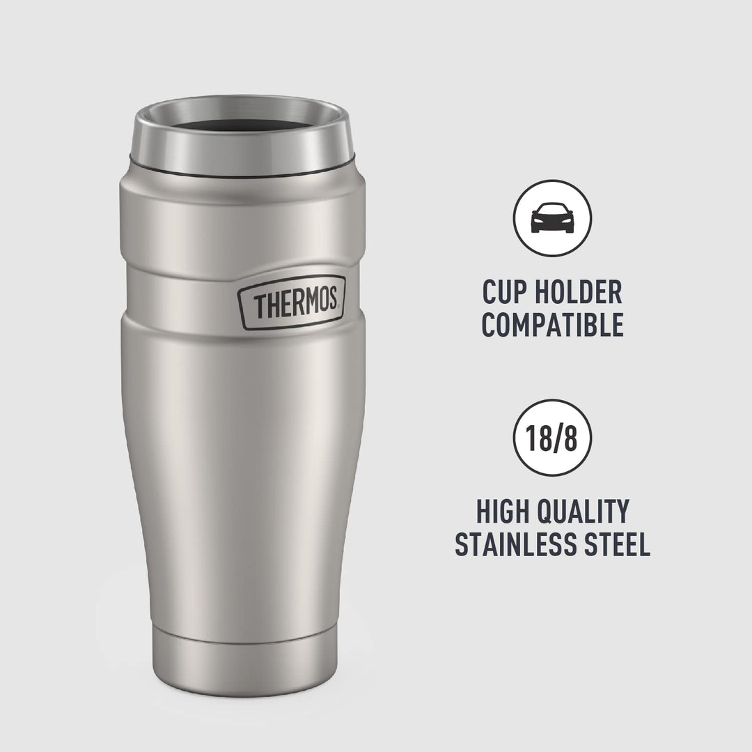 Stainless King Vacuum-Insulated Travel Tumbler, 16 Ounce, Matte Steel