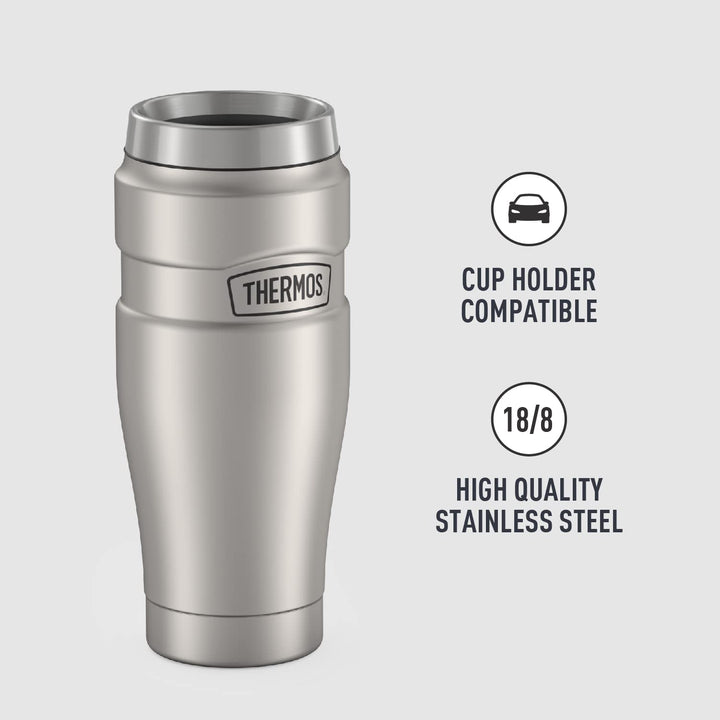 Stainless King Vacuum-Insulated Travel Tumbler, 16 Ounce, Matte Steel