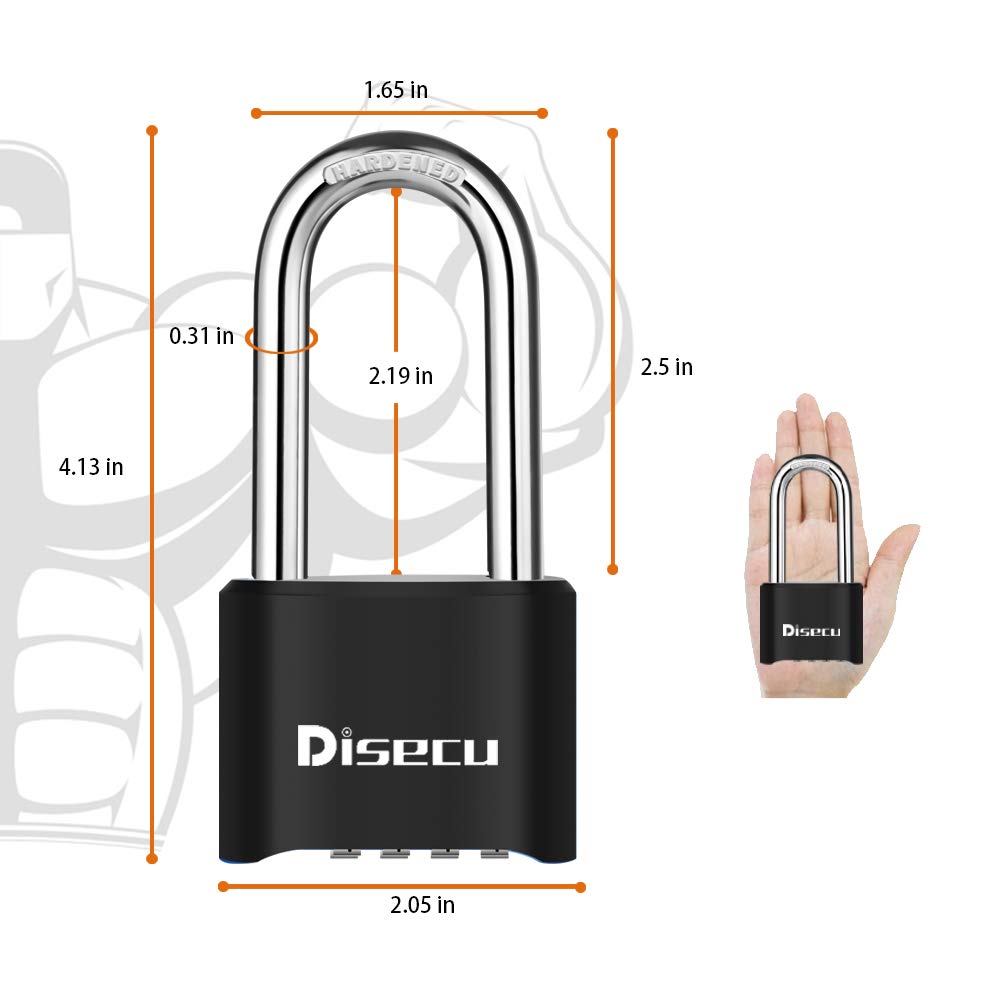 ® Heavy Duty Long Shackle 4 Digit Combination Lock Outdoor Waterproof Resettable Padlock with Steel Cable for Bike, Gate, Fence (Brass)