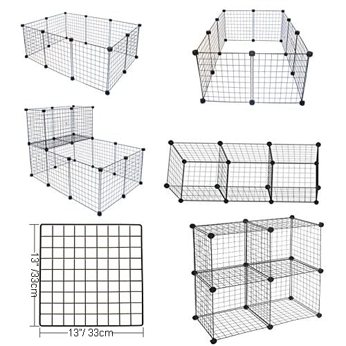 Rabbit Run,Puppy Pen with Door,Encrypted Wire Mesh Cages16 Panels Indoor/Outdoor DIY Metal Pet Fence for Puppy,Rabbit,Kitten,Hamster,Guinea Pig,Turtle,Hedgehog.Black
