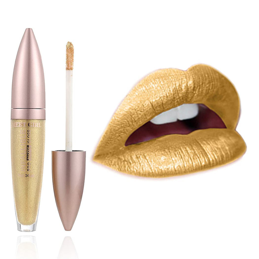 Kilshye Matte Lipstick Metallic Liquid Lipsticks Glitter Lipgloss Velvet Gothic Lipglaze Pigmented Lip Beauty Makeup for Women and Girls Pack of 1 (Gold 4)