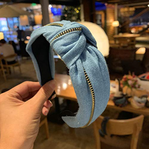 Vinobowtique 2Piece Women Jeans Zipper Headbands With Twist Knot Wide Turban Headwraps Hair Band Bows Accessories For Girls