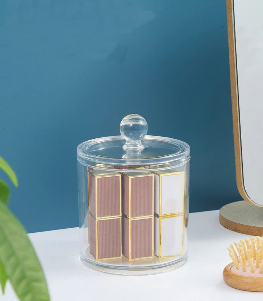 2PCS 10Oz Clear Acrylic Cotton Swab Ball Pad Holder Clear Qtip Dispenser Cotton Rounds Storage Box Canister Container with Lid Makeup Sponges Pads Bathroom Jar