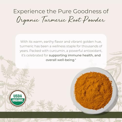 Organic Ground Turmeric Root Powder - Curcumin Spice for Cooking & Seasoning, Natural Source of Antioxidants, Immune Support, Certified Kosher, Non-GMO - Bulk 1 lb Bag