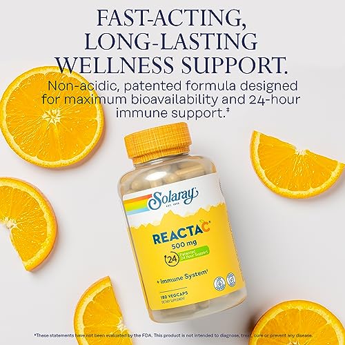 Reacta-C with Vitamin C 500mg - 200mg Bioflavonoid Concentrate, Immune Defense Vitamins - Patented 24 Hour Immune Support Supplement - Vegan - 180 Capsules, 180 Servings