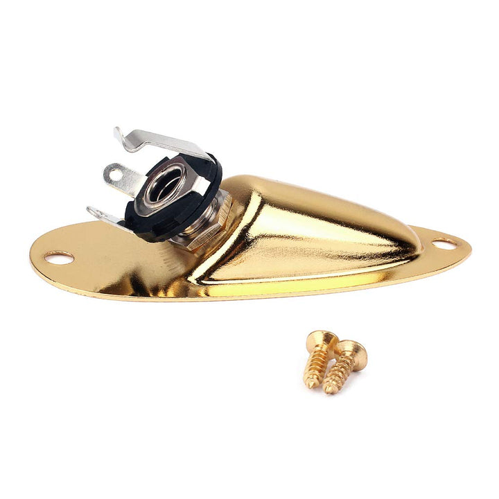 Guitar Boat Shape Input Output Jack Plate Socket,with Screws for Fender Strat Guitar Gold