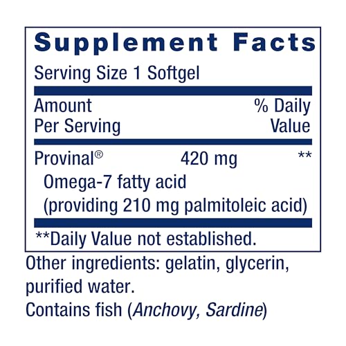 Provinal Purified Omega-7 - Daily Essential Omega 7 Fatty Acids Supplement, Palmitoleic Acid Fish Oil For Heart Health & Inflammation Management - Gluten-Free, Non-GMO - 30 Softgels Month Supply