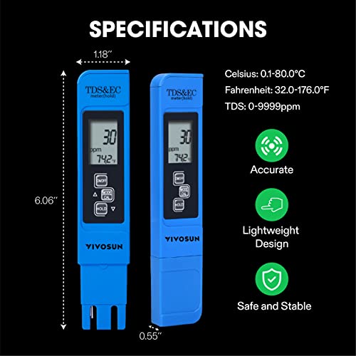 TDS Tester 3-in-1 TDS EC & Temperature Meter Ultrahigh Accuracy Digital Water Quality TDS Tester (Blue)