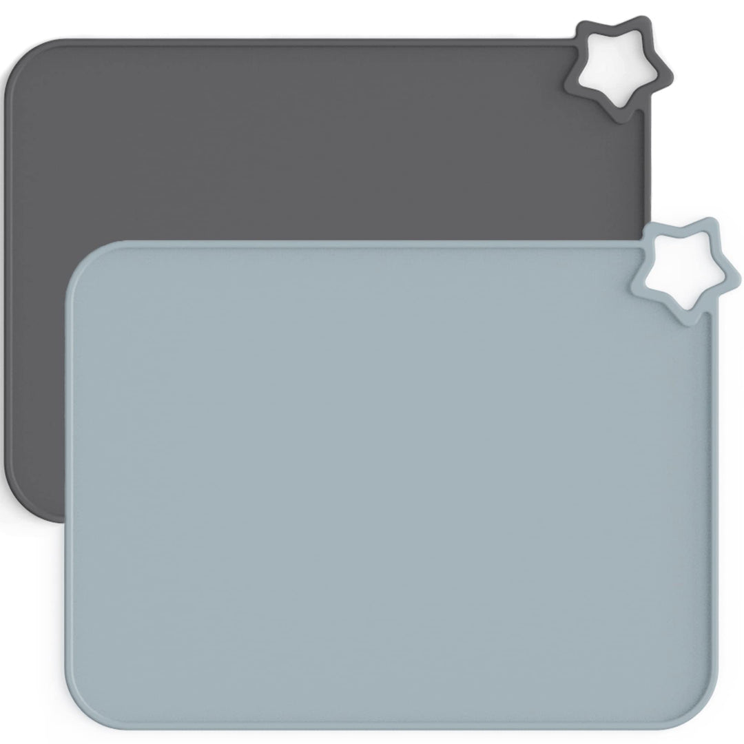 Silicone Placemats for Baby & Kid, Stain-Proof Non-Slip Toddler Food Mats Eating Table Mat with 2 Packs(Ether/Sage