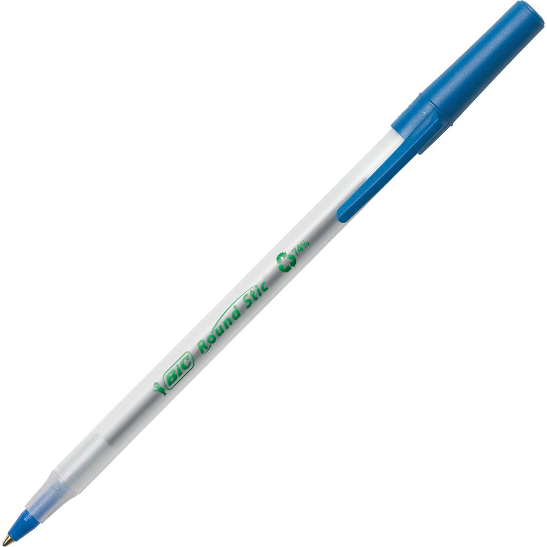 Ecolutions Round Stic Ballpoint Pens, Medium Point (1.0mm), 50-Count Pack, Blue Ink Pens Made from 97% Recycled Plastic